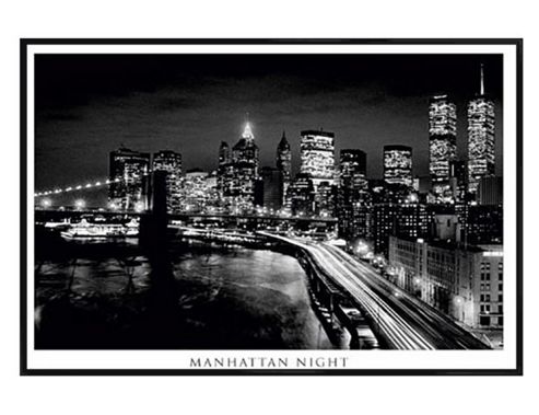 Image of New York City Gloss Black Framed Manhattan Eastside By Night Poster
