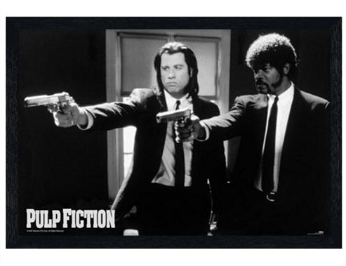 Image of Black Wooden Framed Pulp Fiction Vincent Vega And Jules Winnfield Poster