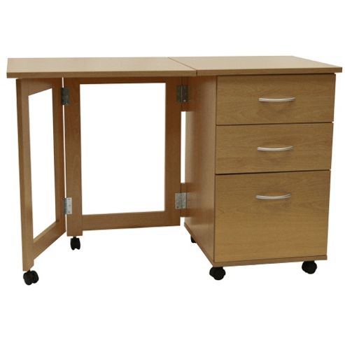 Image of Flipp - 3 Drawer Folding Office Storage Filing Desk / Workstation - Oak