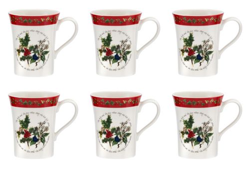 Image of Portmeirion The Holly And The Ivy Mugs With Red Border, Set Of 6