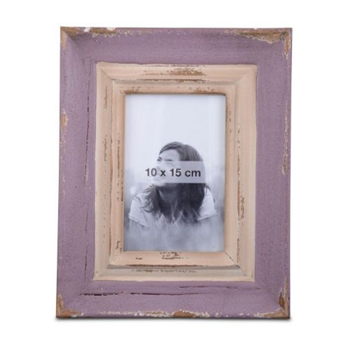 Image of Free Standing Distressed Lilac & Off White Rectangle Photo Frame