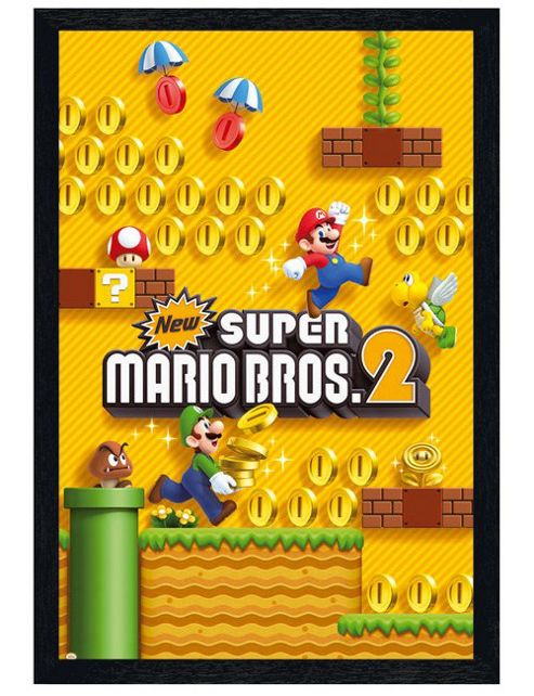 Image of Super Mario Black Wooden Framed New Super Mario Brothers 2 Poster