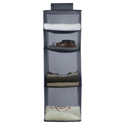 Image of Domopak 4 Shelf Hanging Wardrobe Organiser, Grey