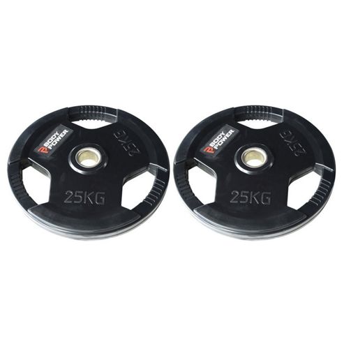 Image of Body Power Rubber Enc Tri Grip Olympic Weight Disc Plates - 25kg (x2)