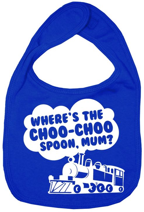 Image of Dirty Fingers Where's The Choo Choo Spoon Mum? Bib Royal Blue