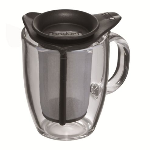 Image of Bodum Yoyo Set Glass Mug With Tea Strainer Infuser Black