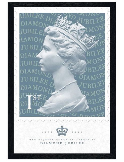 Image of The Royal Mail Black Wooden Framed The Queen Celebratory Stamp Poster