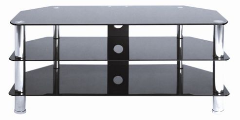 Image of Levv Glass Tv Stand - Chrome / Black