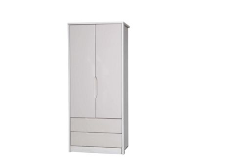 Image of Alto Furniture Avola 2 Drawer Combi Wardrobe - White Avola Carcass With Sand Gloss