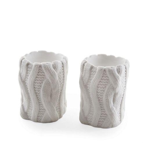 Image of Small Knitted Look Ceramic Tealight Holder Set