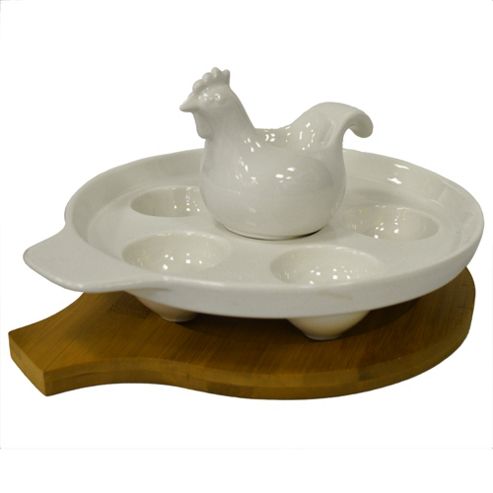 Image of Bamboo - Ceramic And Wood Egg Holder - Cream / Brown