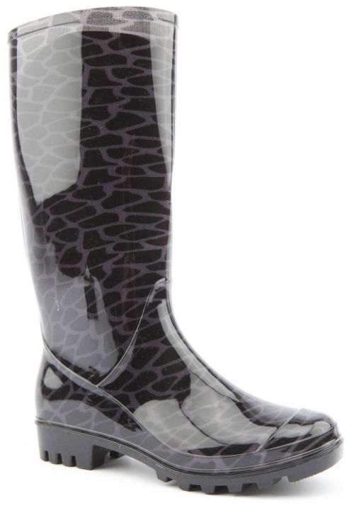 Image of Brantano Ladies Leopard Black Wellington Boots - Black