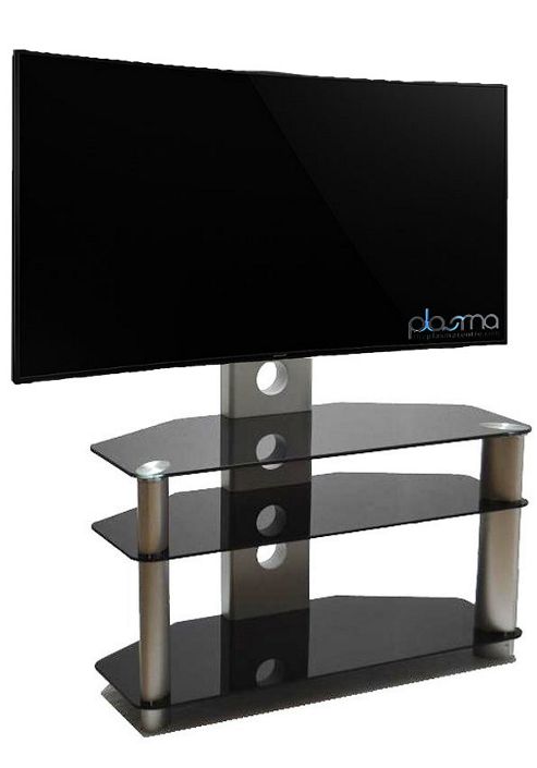 Image of Piano Black Universal Tv Stand With Bracket For Tvs Up To 50 Inch