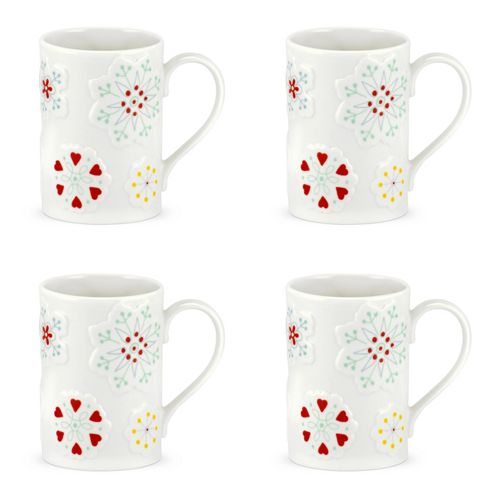Image of Portmeirion Christmas Wish Embossed Snowflake Design Mugs, Set Of 4
