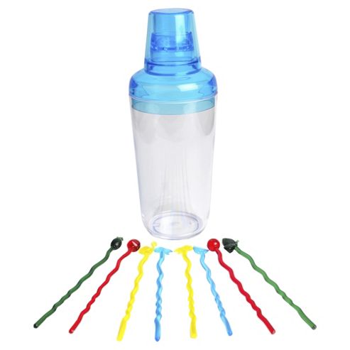 Image of Tesco Picnic Cocktail Shaker & 8 Stirrers Tropics