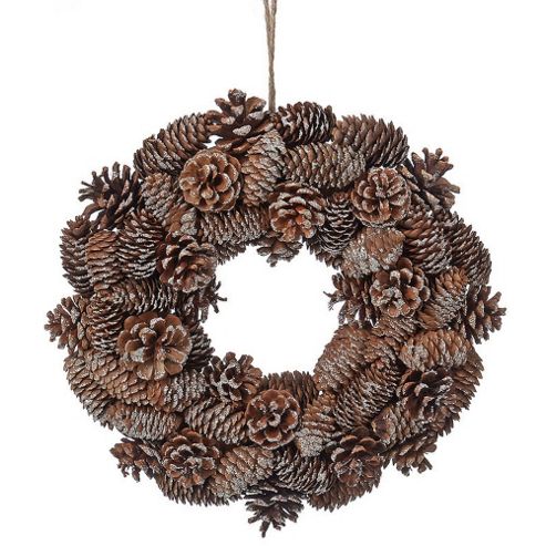 Image of Decorative Frosted Glitter Pine Cone Christmas Wreath