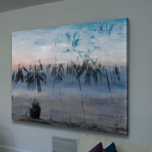 Image of Parvez Taj Blue Palms Canvas Wall Art - 76 Cm H X 114 Cm W X 5 Cm D