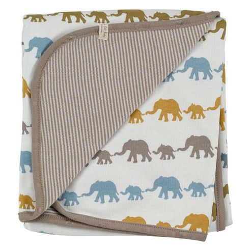 Image of Pigeon Organics Silhouette Reversible Blanket Mustard Elephant Mix 70x70cm
