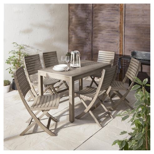 Image of Porto 7-piece Distressed Effect Wooden Garden Dining Set