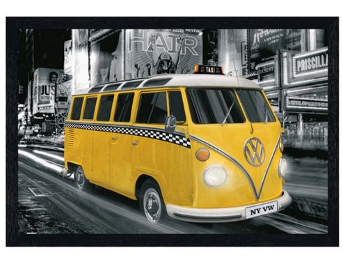 Image of Vw Camper Van Black Wooden Framed Ny Vw Poster