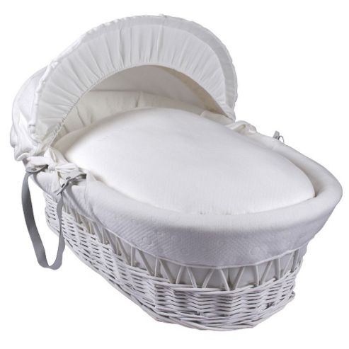 Image of Clair De Lune White Wicker Moses Basket (cotton Candy Ivory White)