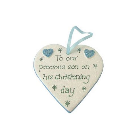 Image of Precious Son Christening Blue Sparkle Heart Keepsake