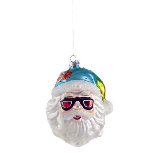 Image of Large Santa In Sunglasses Glass Bauble With Blue Hat