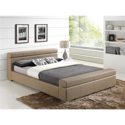 Image of Stone Cubed Sleigh Style Faux Leather Bed Frame - King Size 5ft