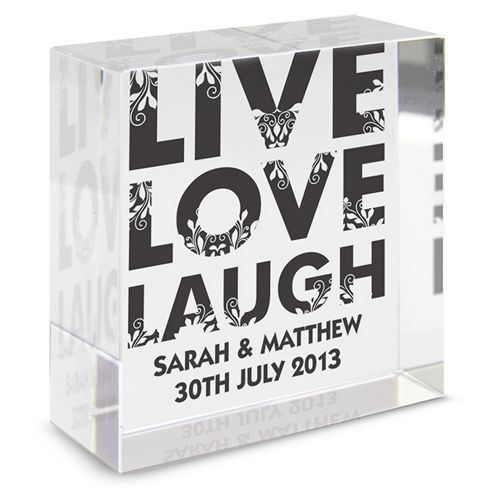 Image of Personalised Live Love Laugh Medium Crystal Wedding Token