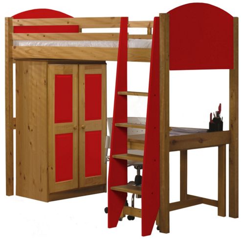Image of Verona High Sleeper Bed Set 1 Antique With Red Details