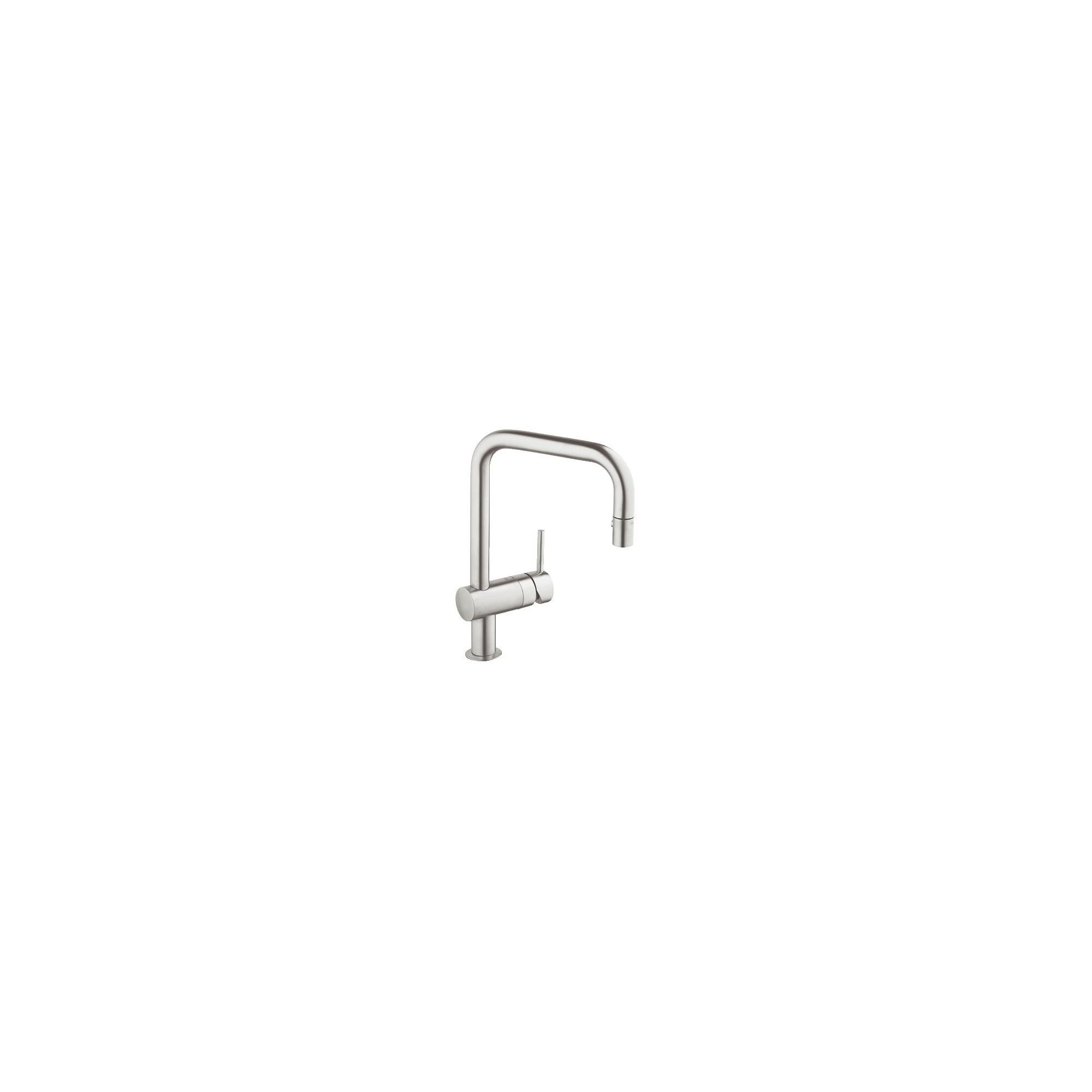 Grohe Minta Mono Sink Mixer Tap, U-Spout, Pull-Out Spray, Single Handle, SuperSteel at Tesco Direct