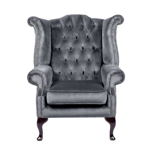 Image of Snug City Queenanne Chair Crushed Velvet Graphite Chesterfield Sofa, Made In The Uk.