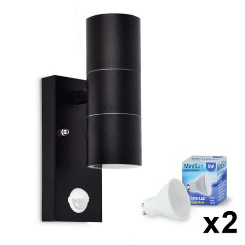 Buy Modern Outdoor LED PIR Up & Down Wall Light in Black Metal with Daylight Bulbs from our Wall ...
