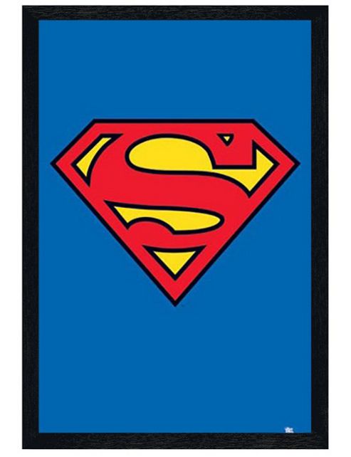 Image of Superman Iconic Superhero Black Wooden Framed Logo Poster