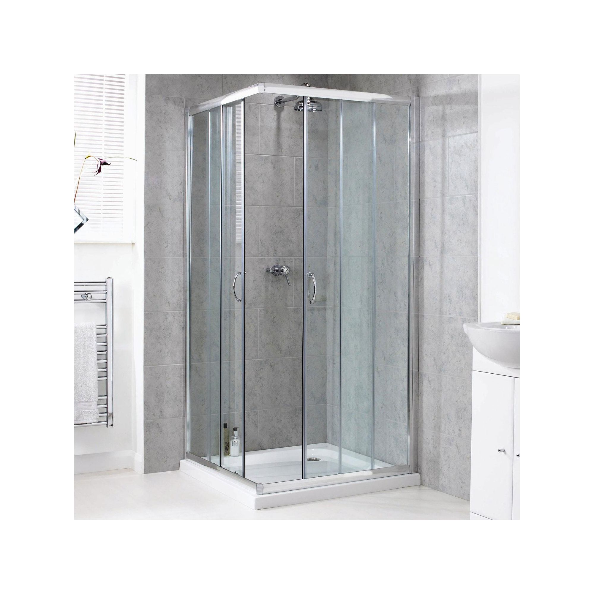 Aqualux Shine Corner Entry Shower Door, 900mm x 900mm, Polished Silver Frame, 6mm Glass at Tesco Direct