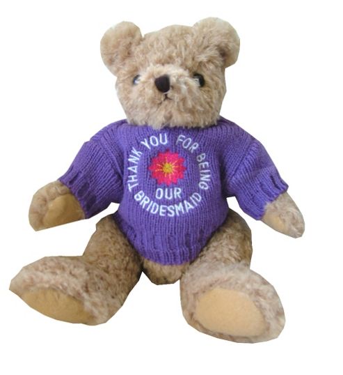 Image of Bridesmaid Wedding Bear With Lilac Flower Jumper