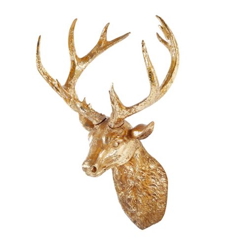 Image of Detailed Antique Gold Finish Resin Stag's Head Wall Art Feature