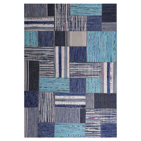 Image of Inrugs Patch Blue Woven Rug - 150cm X 80cm (4 Ft 11 In X 2 Ft 7.5 In)