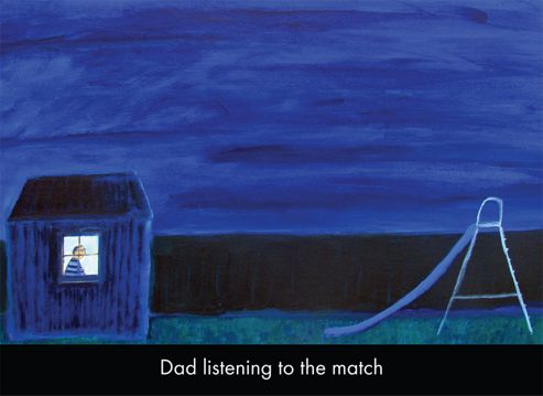 Image of Holy Mackerel Dad Listening To The Match Greetings Card