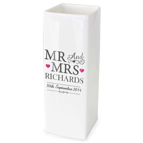 Image of Personalised Mr & Mrs White Square Vase