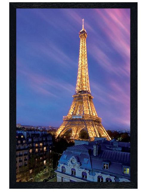 Image of Paris France Black Wooden Framed Eiffel Tower At Dusk Poster