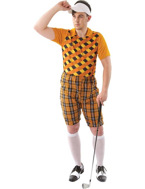Image of Male Golfer Costume (orange & Black) Extra Large