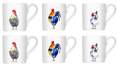 Image of Roy Kirkham Bone China Chicken Design Mugs, Set Of 6