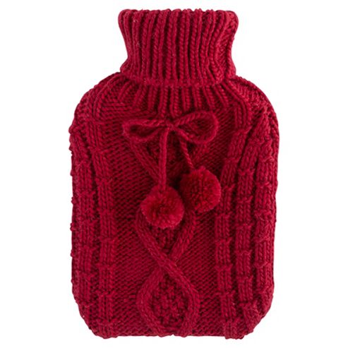 Image of Novelty Knitted Hot Water Bottle, Red