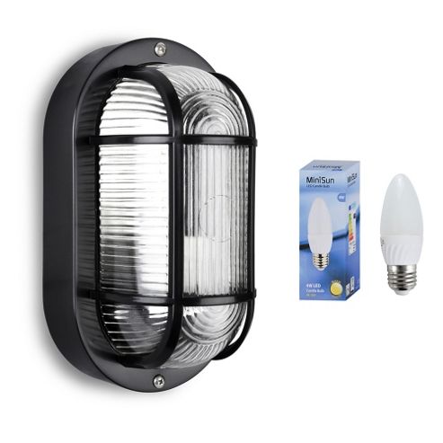 Buy Carnforth IP44 Outdoor LED Security Bulkhead in Black with Warm White Bulb from our Wall ...