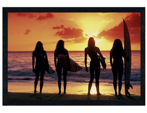 Image of Babes On The Beach Black Wooden Framed Surf Silhouette Poster