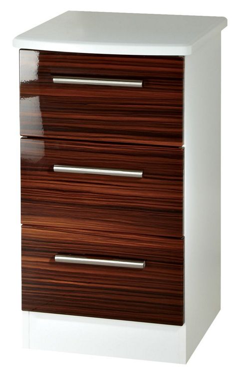 Image of Welcome Furniture Knightsbridge 3 Drawer Bedside Table - White - Ebony
