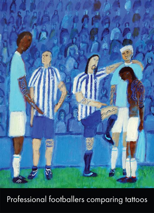 Image of Holy Mackerel Professional Footballers Comparing Tattoos Greetings Card
