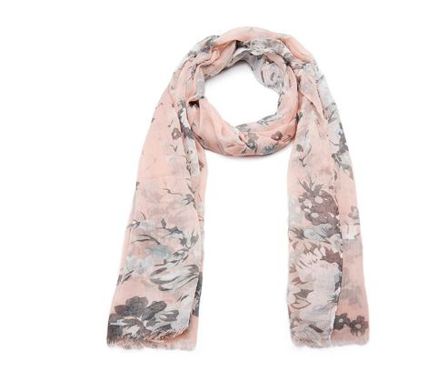 Image of Pink And Grey Vintage Rose Print Long Scarf