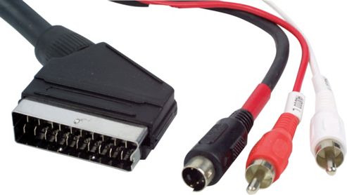 Image of Scart To S-vhs & 2 X Phono Rca Plug Cable Adaptor 3m